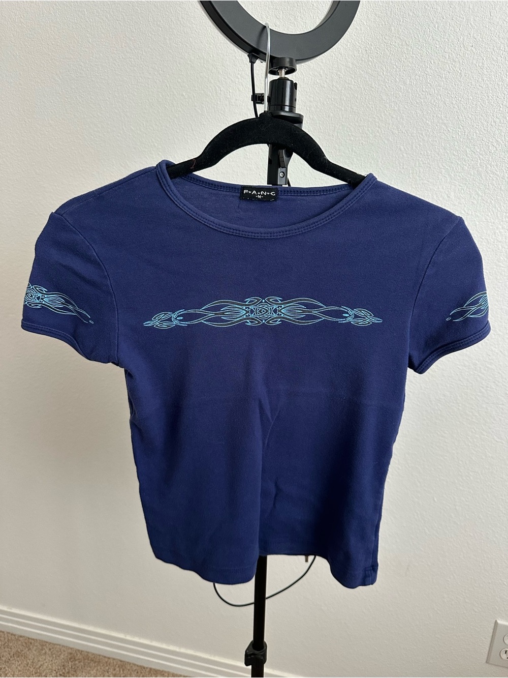 Y2K FANG Navy Graphic Short Sleeve Baby Tee